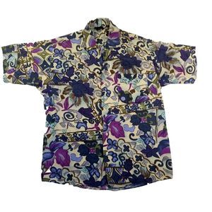 Vintage 80s Kudos Beach Short Sleeve Button Up Hawaiian Shirt Floral SZ Med